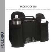 Brompton Brompton S Bag with three rear pockets for essentials; black organizer shows FOLDRIO branding on the left | Foldrio. Foldrio