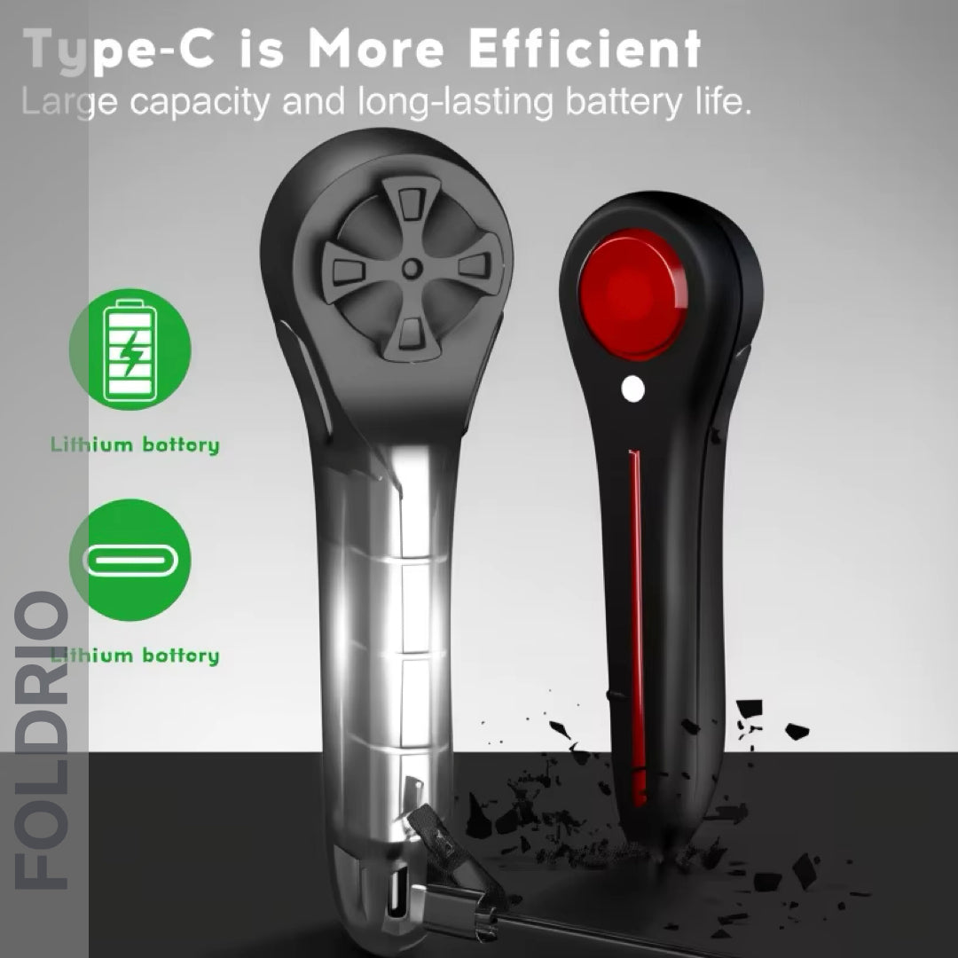 The FOLDRIO Brompton Smart Brake Tail Light features an intelligent brake sensor, visible lithium battery, efficient Type-C charging, and long-lasting battery life.