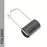 The FOLDRIO Brompton Front Fork Light is a black cylindrical bike light with a metal handle, shown on a white background. "FOLDRIO" appears vertically on the left. It features an adjustable beam and delivers up to 400 lumens of brightness.