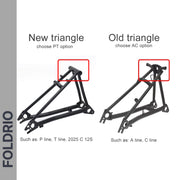 The FOLDRIO Brompton Rear Rack Elastic Straps fit both the AC Line (old), featuring a simple triangle frame, and the PT Line (new), which includes extra support bars for secure use with elastic straps.