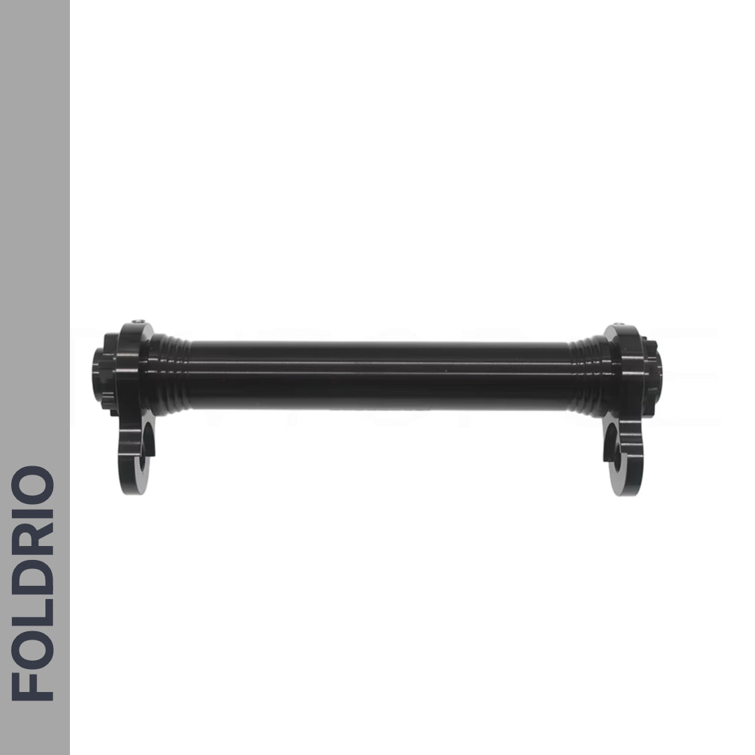 Brompton Brompton black extension rod with mounting brackets at each end, displayed on white with "FOLDRIO" on gray sidebar | Foldrio. Foldrio
