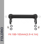 Brompton Brompton Easy Wheel & Extension Rod Set in black with bolts, fit 100-105mm, shown on white with FOLDRIO branding | Foldrio. Foldrio