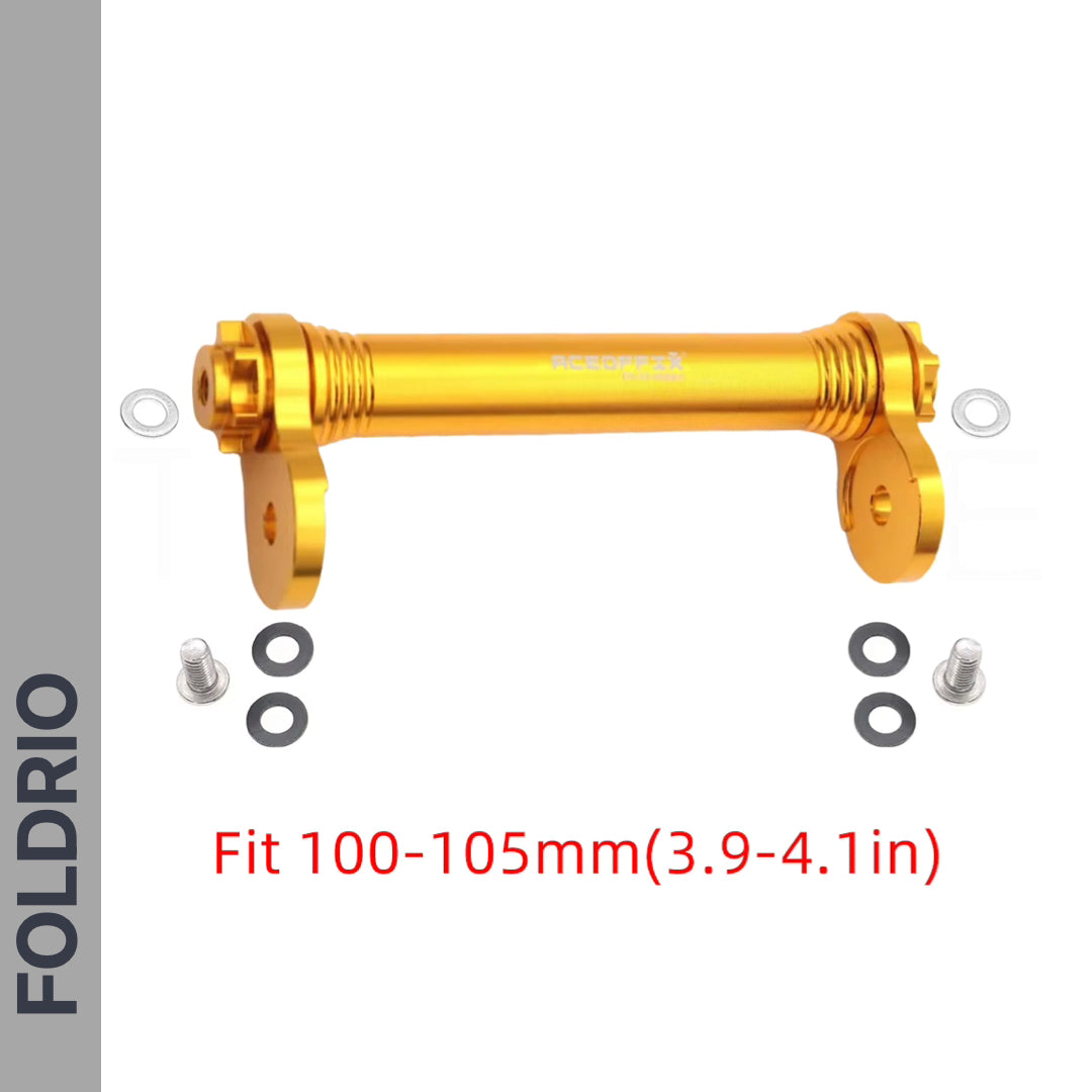 Brompton Brompton Easy Wheel & Extension Rod Set in gold, with side brackets, four washers, two screws; fits 100-105mm | Foldrio. Foldrio