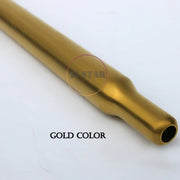 A FOLDRIO Brompton Titanium Seatpost – Multicolour Edition with a gold finish lies on a white background, slightly tapered in the middle and open at one end. The words GOLD COLOR are printed below the seatpost.