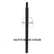 A long, slender Brompton Titanium Seatpost – Multicolour Edition by FOLDRIO with a matte black finish stands vertically against a white background. “MATTE BLACK COLOR” appears below.